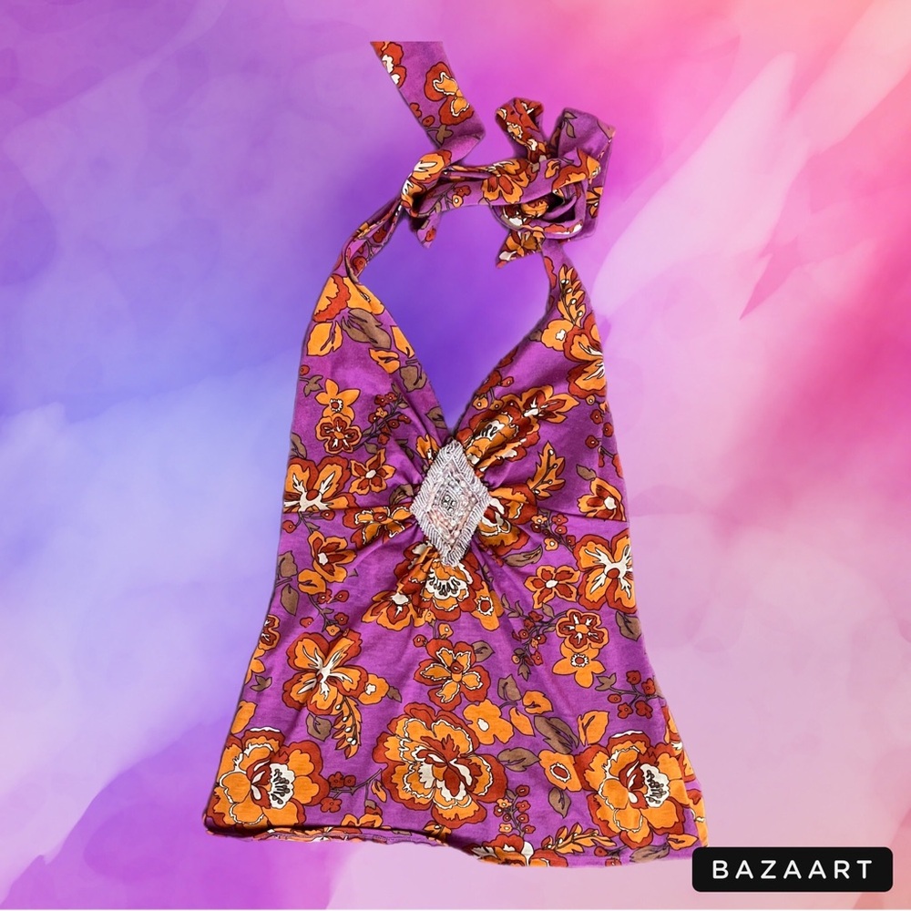 y2k halter tank top with beading detail
